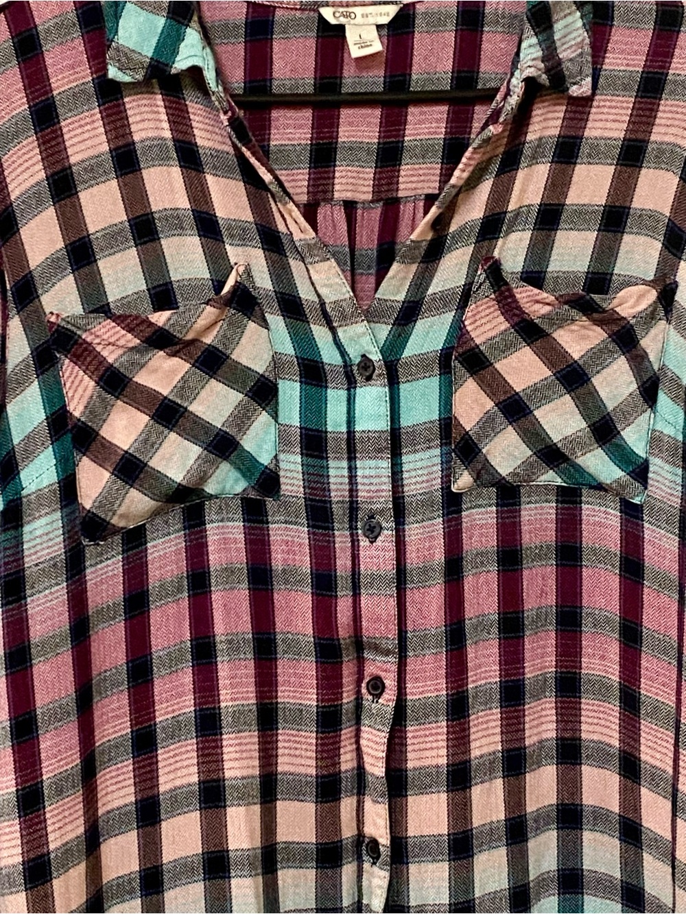 Caro Multicolor Plaid Button-Up Tunic Shirt - Size Large - EUC! - Picture 2 of 4
